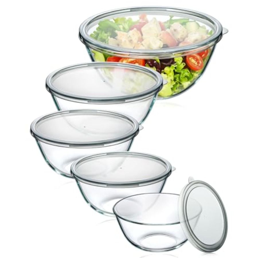 Kitchen Glass Baking Set - Glass Mixing Bowls with Lids Set