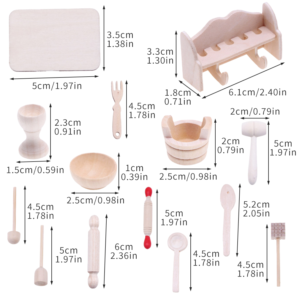 Mini Kitchen Baking - Dollhouse Mini White Embryo Wooden Kitchen