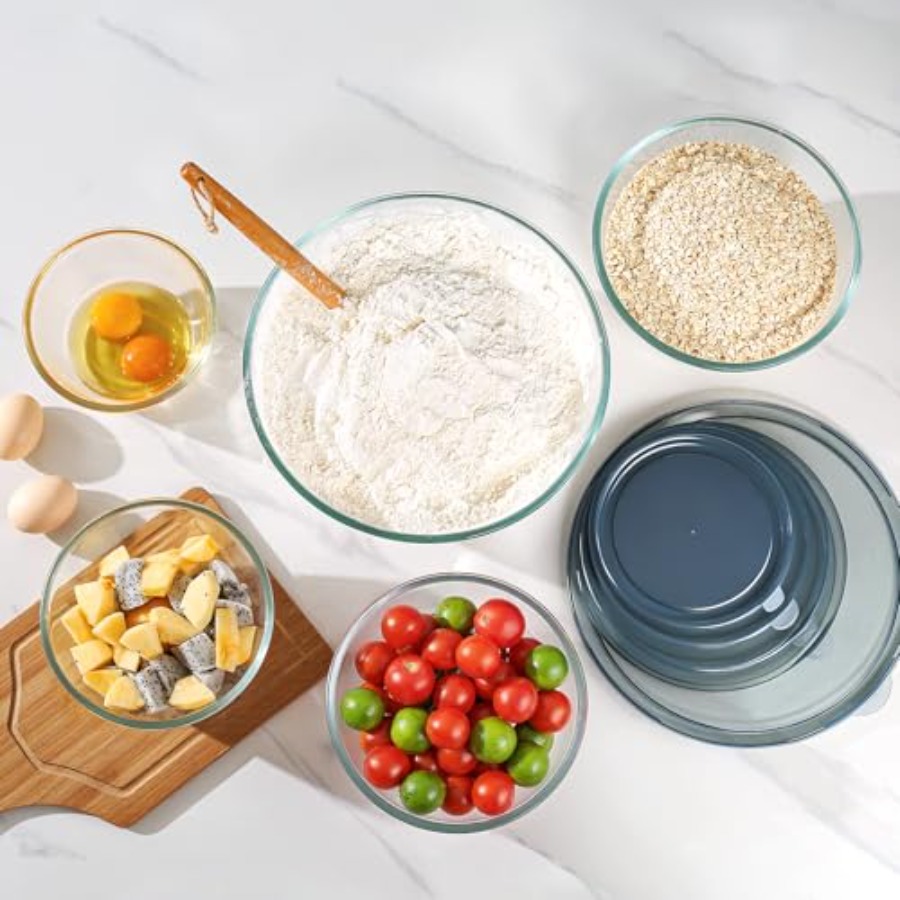 Glass Mixing Bowls with Lids S - Kitchen Glass Baking Set recension och pris