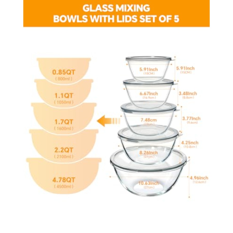 Glass Mixing Bowls with Lids S - Kitchen Glass Baking Set recension och pris