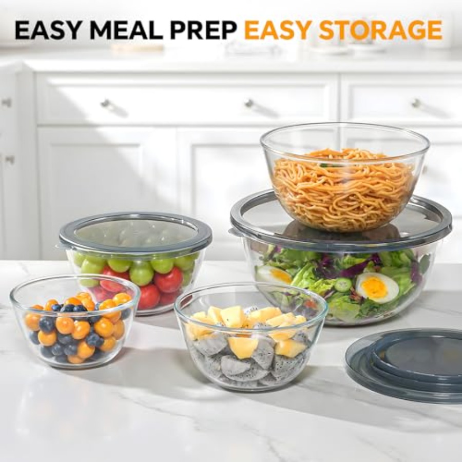 Glass Mixing Bowls with Lids S - Kitchen Glass Baking Set recension och pris